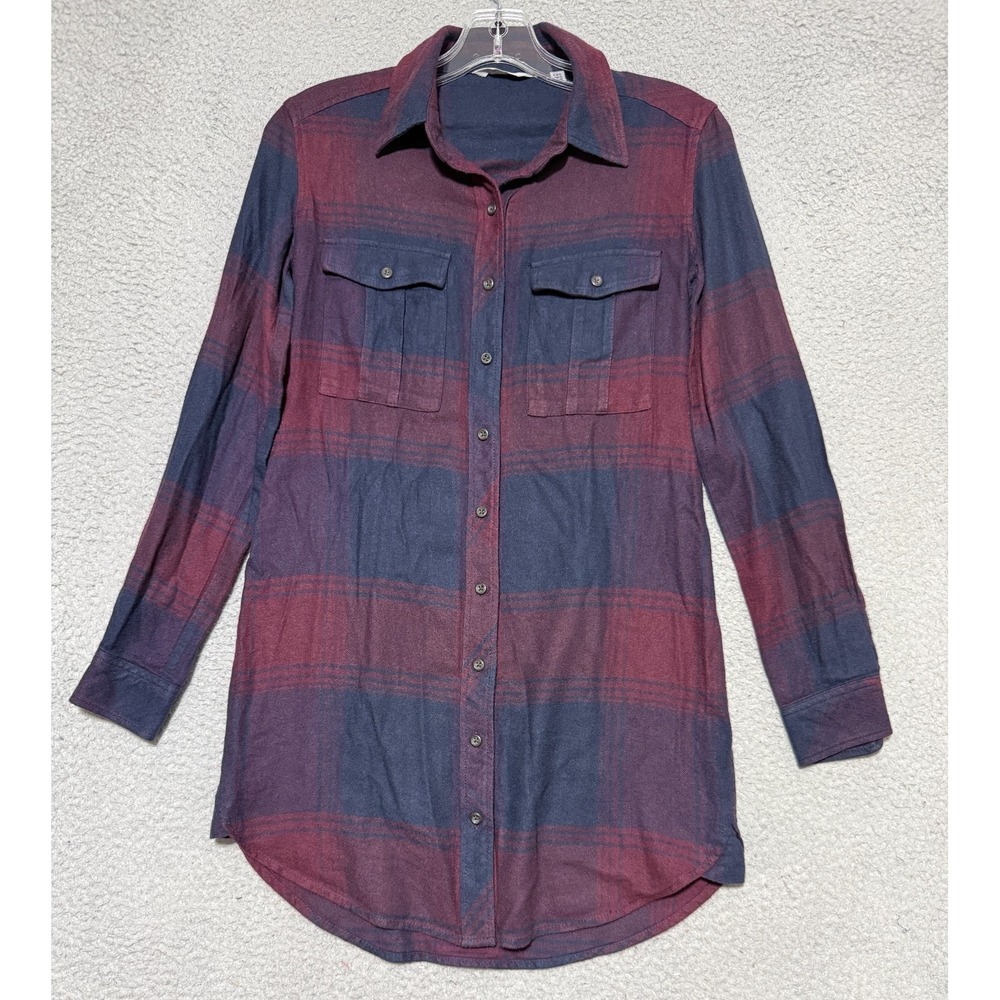 Athleta Plaid Shirt Dress Trail To Town Womens Size 2XS XXS Long Sleeve